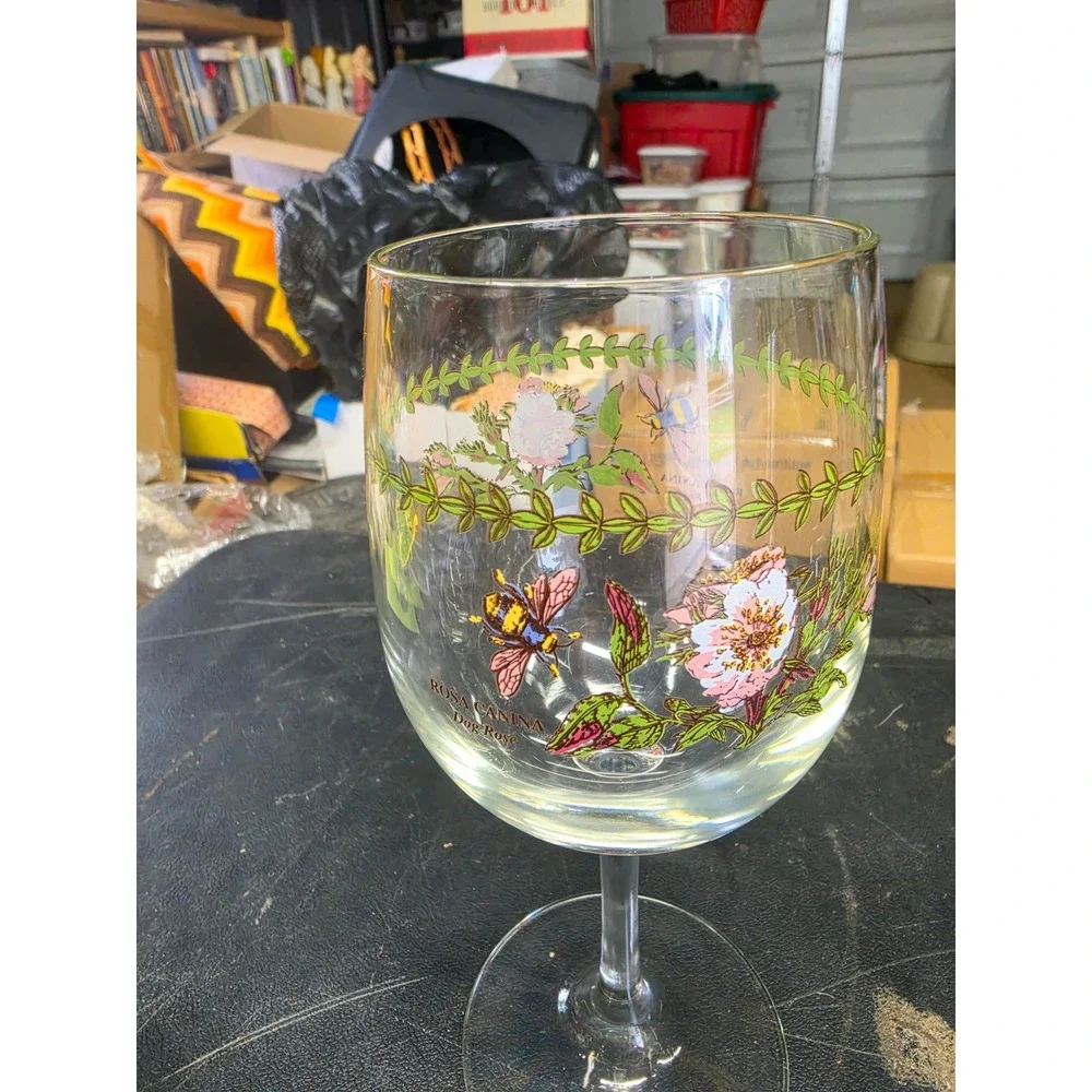 Portmeirion Botanic Garden Stemmed Wine Glasses Set of 4 Floral Assorted 8.5in